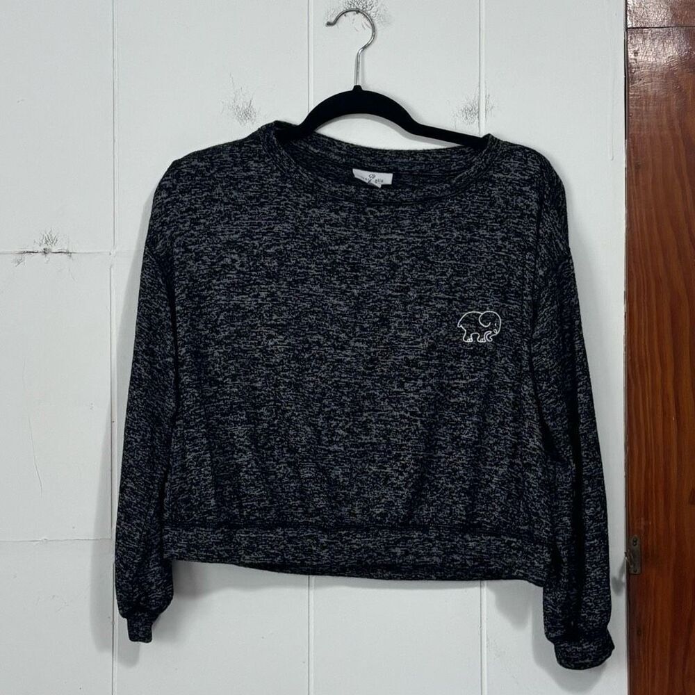 Ivory Ella Black Cropped Long Sleeve Embroidered‎ Sweater Size Small